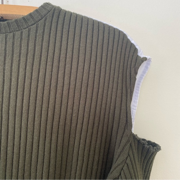 Zara Sweater Slouchy Ribbed Knit Cotton Cut Out Army Green Military M - Picture 5 of 11